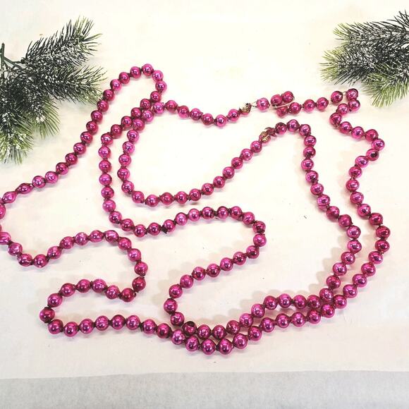 Vintage 15mm Christmas Tree Garland Larger Bead Mercury Glass Strand Pink 100" - Picture 2 of 10